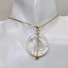 Load image into Gallery viewer, Tourmalinated Quartz Beautiful Round 14K Gold Filled Pendant | 30mm | Disc |