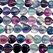 Load image into Gallery viewer, Fluorite Strand Round Heart Beads | 15.5" Long | Blue. Purple. Pink | 35 Beads |