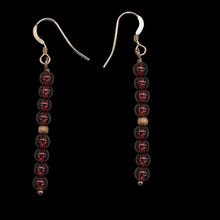 Load image into Gallery viewer, Champagne Garnet AAA 4mm Round Bead Dangle Earrings | 2" Long | Red |