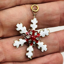Load image into Gallery viewer, Cloisonne Christmas Snowflake 14kgf Pendant | White, Red, Gold | 1 3/4" Long |