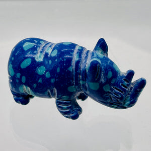Hand-Carved Standing Spotted Rhinosceros | 1" Tall |Blue Green White| 1 Figurine