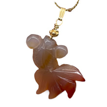 Load image into Gallery viewer, Hand Carved Carnelian Agate Koi Gold Fish Pendant | 1 3/4" Long |