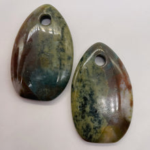 Load image into Gallery viewer, Hand Carved Bloodstone Pendant Beads | 54x33x6mm | Green Pink | Oval | 1 Pair |