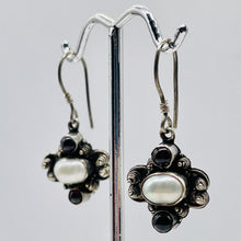 Load image into Gallery viewer, Garnet Fresh Water Pearl Sterling Silver Earrings | 1 1/4" Long | Red White |