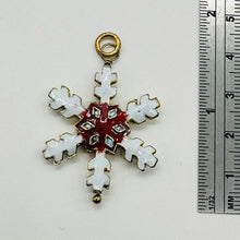 Load image into Gallery viewer, Cloisonne Christmas Snowflake 14kgf Pendant | White, Red, Gold | 1 3/4" Long |
