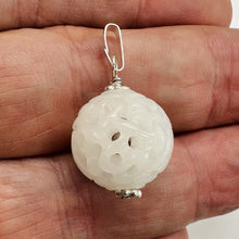 Load image into Gallery viewer, Jade Hand Carved Sterling Silver Pendant | White | 1" Long | 1 Pendant |