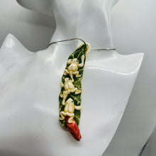 Load image into Gallery viewer, Hand Carved Frogs On Lotus Leaf Pendant Bead | 3" Long| Green, Red, Cream |