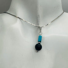 Load image into Gallery viewer, Black Stone Africa Round Bead and Turquoise Sterling Silver Pendant|Black Matte|