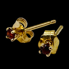 Load image into Gallery viewer, Garnet 14K Gold 2mm Stud Round Earrings } 2mm | Red | 1 Pair }