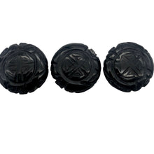 Load image into Gallery viewer, 3 Carved Long Life Obsidian Coin Beads