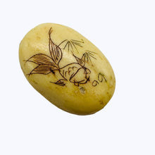 Load image into Gallery viewer, Flower Scrimshaw Oval Pendant Bead | 19x14x7mm | Red, Tan | 1 Bead |