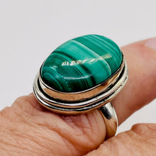 Load image into Gallery viewer, Gemstone Oval Malachite Sterling Silver Ring | Size 7 | Green | 1 Ring |