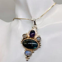Load image into Gallery viewer, Amethyst Moonstone Labradorite Sterling Silver Goddess Pendant | 2 1/2" Long |