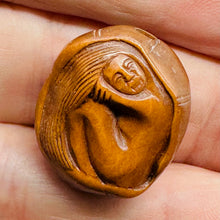 Load image into Gallery viewer, Mermaid on a Lotus Leaf Signed Netsuke Bead | 24x20x14mm | Brown
