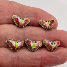 Load image into Gallery viewer, Lime & Cherry Cloisonne 16x10mm Butterfly Pendant Beads 8635B