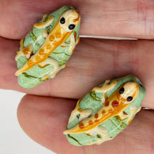 Load image into Gallery viewer, Porcelain Spotted Lizard Beads | 29x11x14 | Green, Tan | 2 Beads |