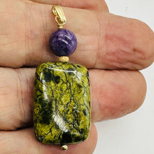 Load image into Gallery viewer, Rare Russian Jasper Charoite Pendant Green Purple Reptile 25x18mm 1.75"