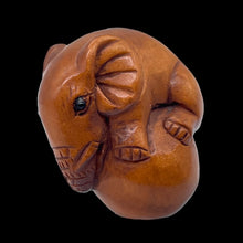 Load image into Gallery viewer, Carved & Signed Boxwood Circus Elephant Ojime/Netsuke Bead | 23x22x15mm | Brown