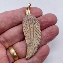 Load image into Gallery viewer, Jasper Carved Gold Trim Leaf Pendant | 3" Long | Beige Mauve | 1 Pendant |
