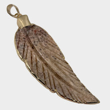 Load image into Gallery viewer, Jasper Carved Gold Trim Leaf Pendant | 3" Long | Beige Mauve | 1 Pendant |