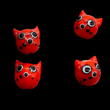 Load image into Gallery viewer, Kitty Cat Ceramic Round Beads | 15mm | Red | 4 Beads |