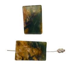 Load image into Gallery viewer, Jade Flowering Flat Rectangle Beads| 31x20x6mm | Pinkish brown green | 2 Beads|