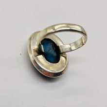 Load image into Gallery viewer, Labradorite Sterling Silver Oval Stone Ring | Size 7 3/4 | Blue Flash | 1 Ring |