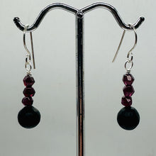 Load image into Gallery viewer, Black Stone -Africa Round Bead and Garnet Sterling Silver Earrings| Black Matte|