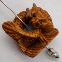 Load image into Gallery viewer, Carved Boxwood Wise Dragon On Clouds Ojime/Netsuke Bead | 22.5x24x13mm | Brown