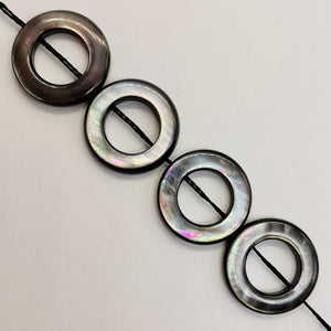 Mother of Pearl Natural Pi Circle Round Beads | 18x4mm | Black | 4 Beads |