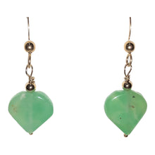 Load image into Gallery viewer, Chrysoprase Hearts 14K Gold Earrings Delightful | 1 3/8" Long |