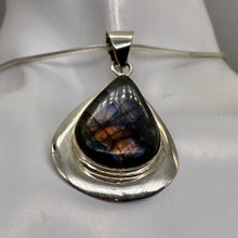 Load image into Gallery viewer, Labradorite Sterling Silver Goddess Pendant | 2" Long| Purple Orange flash | 1 |