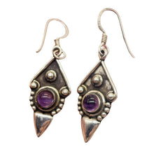 Load image into Gallery viewer, Amethyst Sterling Silver Antiqued Earrings | 1 1/2" Long | Purple | 1 Pair |