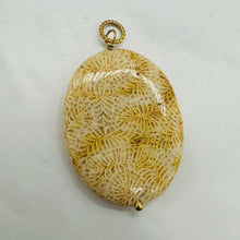 Load image into Gallery viewer, Tan White Fossilized Coral Flat Oval Pendant 40x30x5.5mm Natural Stone