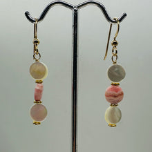 Load image into Gallery viewer, Rhodocrosite Mother of Pearl 14K Gold Filled Drop Earrings | 1 3/4"| Pink White|