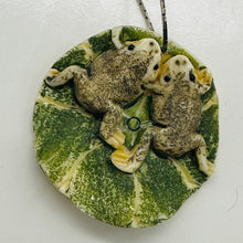 Load image into Gallery viewer, Work of Art Carved Loving Frogs Pendant Bead 5657B | 35x36x8mm | Cream, Green, Brown