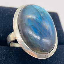 Load image into Gallery viewer, Labradorite Sterling Silver Oval Stone Ring | Size 7 3/4 | Blue Flash | 1 Ring |