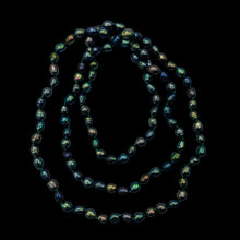 Load image into Gallery viewer, Fresh Water Rainbow Pearl Hand-Knotted Necklace |32" Long | Blue Purple Gold |