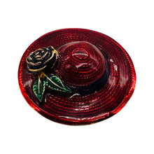 Load image into Gallery viewer, Sparkling Red Designer Hat Brooch Vintage Style Statement Pin USA 43mm