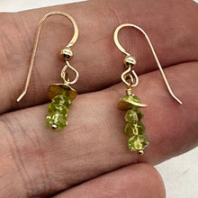 Load image into Gallery viewer, Peridot Natural Green Faceted Rondelle 14K Gold Filled Earrings | 1" Long |