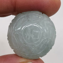 Load image into Gallery viewer, Jade Flat Round Chinese Character Inscribed Bead | 22x12mm| Green White| 1 Bead|