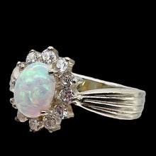Load image into Gallery viewer, Gemstone Oval CZ Opal Sterling Silver Ring | 7 | Fire Green Red | 1 Ring |