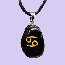 Load image into Gallery viewer, Zodiac Cancer Obsidian Stone Oval Pendant | 1 1/2" Long | Black | 1 Pendant |