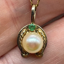 Load image into Gallery viewer, Pearl Emerald Horseshoe Pendant | 5/6" Long | White, Green | 1 Pendant |