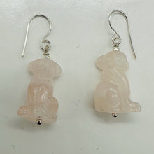 Load image into Gallery viewer, Faithful Puppy Dog Rose Quartz Hand Carved Sterling Silver Earrings