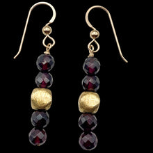 Load image into Gallery viewer, 14K Gold Filled Faceted Rhodolite Garnet Earrings | 1 3/4 inches long |