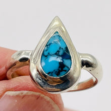 Load image into Gallery viewer, Turquoise Sterling Silver Teardrop Ring | Size 7.75 | Blue Black | 1 Ring |
