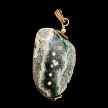 Load image into Gallery viewer, Ocean Jasper 14K Gold Filled Pendant| 1 5/8" Long| Gold, Green, Gray| 1 Pendant|