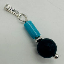 Load image into Gallery viewer, Black Stone Africa Round Bead and Turquoise Sterling Silver Pendant|Black Matte|