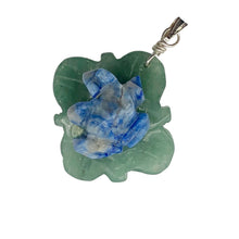 Load image into Gallery viewer, Ribbit Lapis Frog On Aventurine Lily Pad Sterling Silver Pendant | 1 1/4" Long |